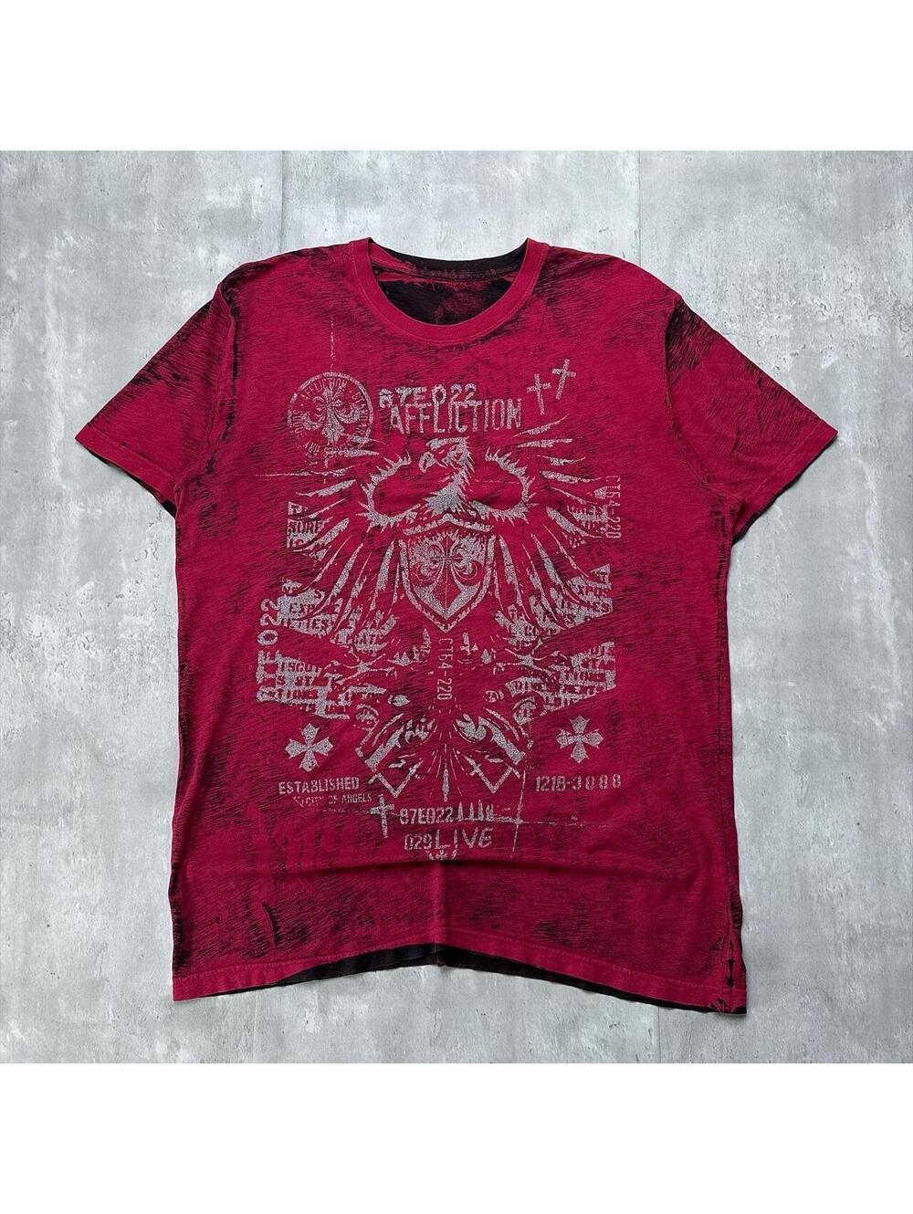 Y2K Red Affliction Grunge Gothic Reversible Skater T-Shirt